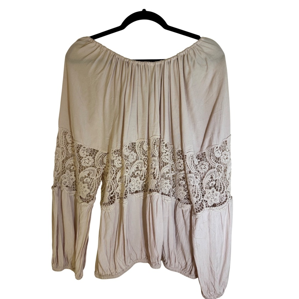 Free People‎ Boho Lace Peasant Blouse Pink Small Tassel Tie - Picture 10 of 12